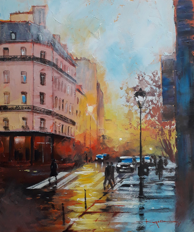 "Утренний дождь" Художник А. Жиляев 40х50 см. Оргалит, акрил