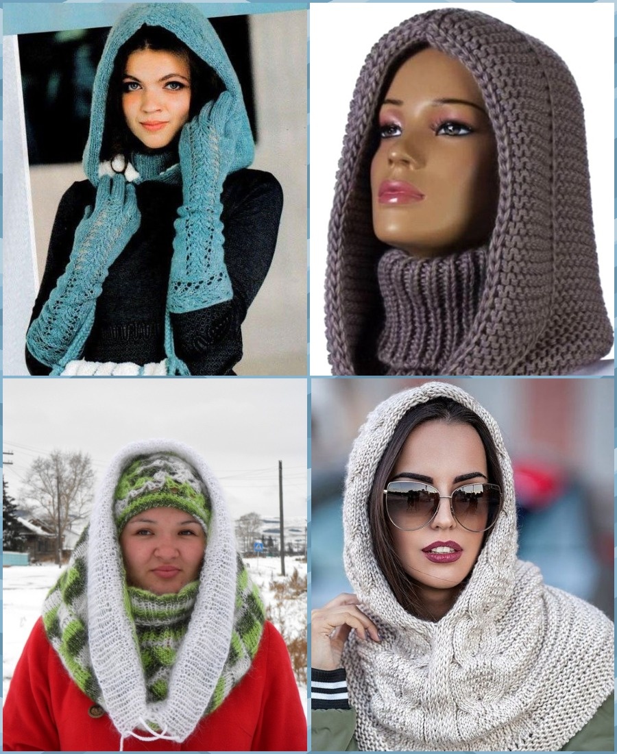 Коллаж  и бело-зелёный капюшон снуд О. Мункиной Вязание для Вас