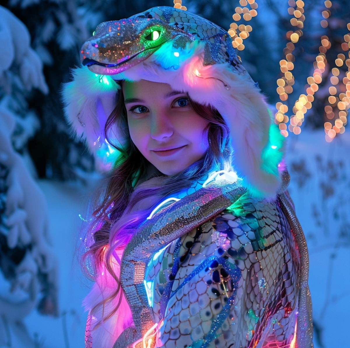 В костюме змеи с LED 