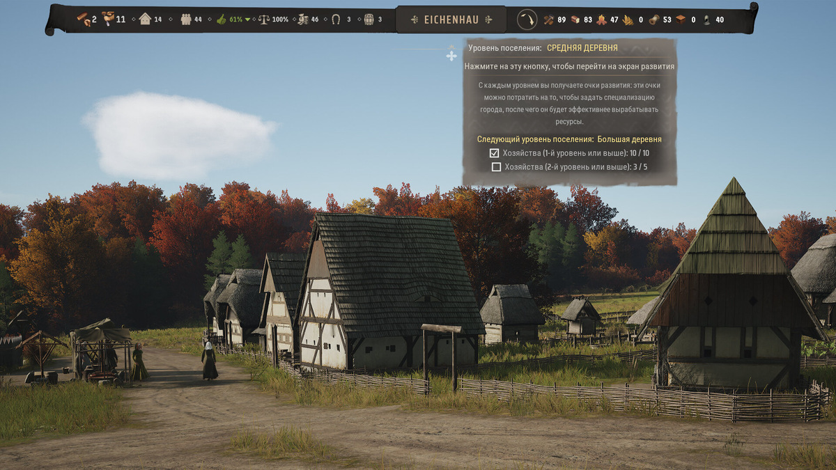    Повышение уровня города в Manor Lords