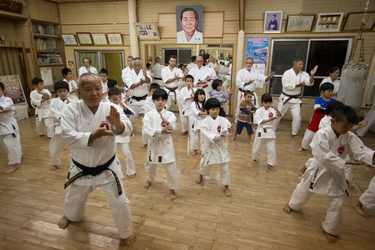 Карате: связь поколений.Фото с сайта https://www.wtkfkarate.org/wtkf-delegation-visited-tokyo-and-okinawa/