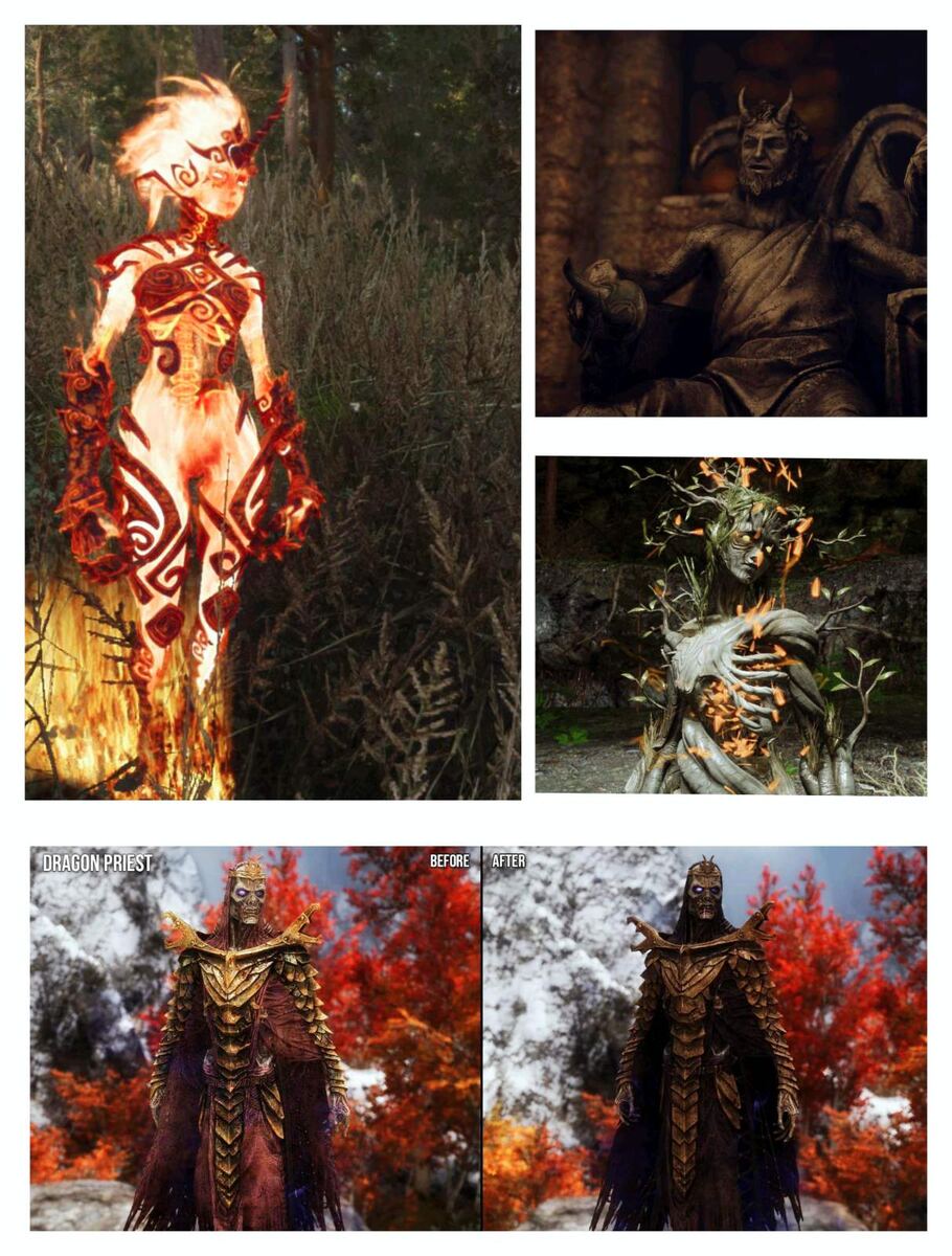 Некоторые примеры хорошего ретекстура живых существ, святилищ и прочего) Источник - изображения с сайта https://coldharbour.ru/skyrim_se/main/cat/33/page/2