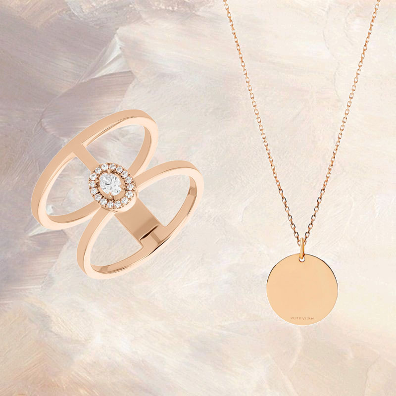 Кольцо Messika Glam'Azone и колье Vanrycke Arizona Dream из розового золота с бриллиантами 