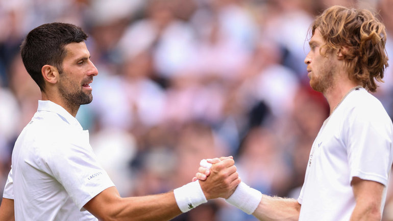    Новак Джокович и Андрей Рублев на Уимблдоне-2023. Global Look Press