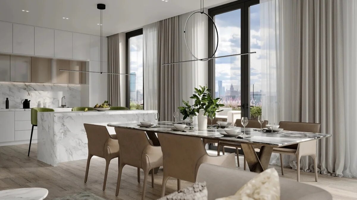 Пример интерьера кухни-гостиной в ЖК «Level Мичуринский» 