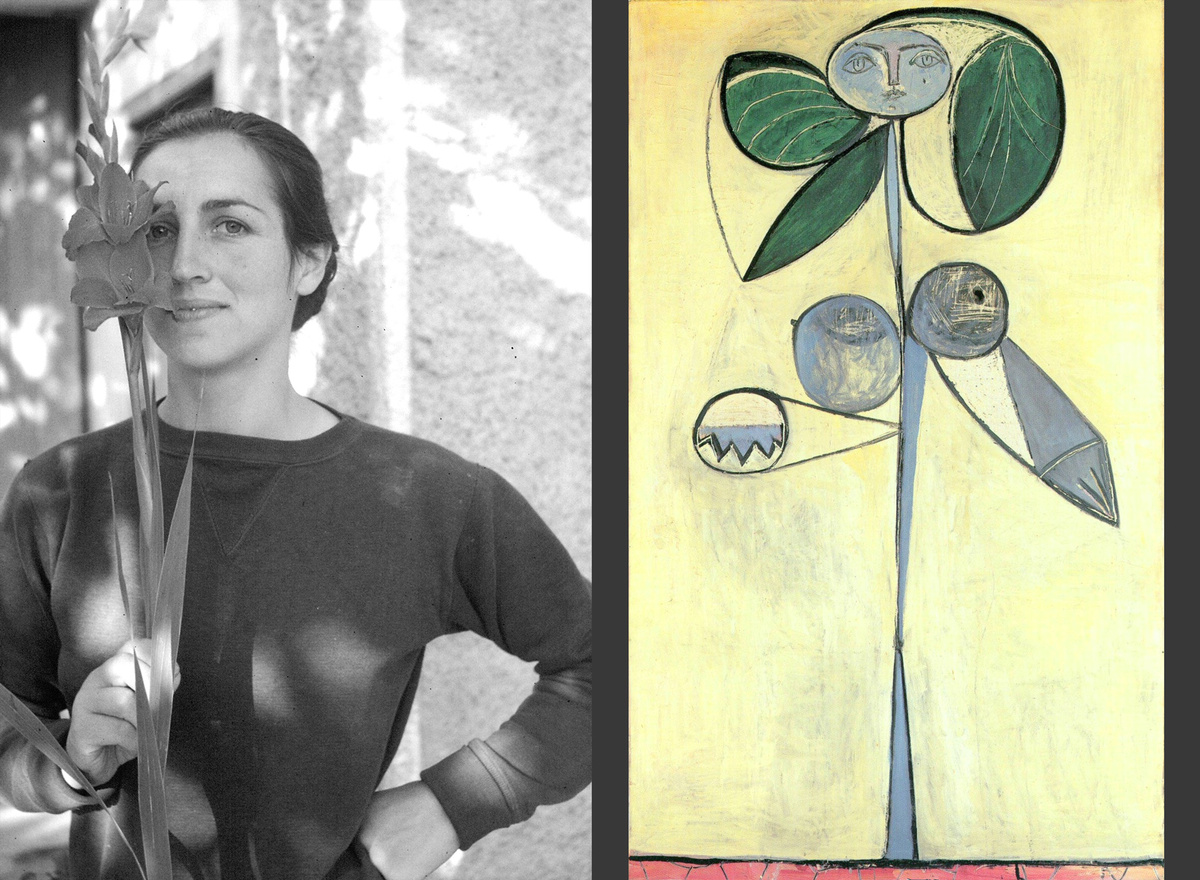 Слева – художница Франсуаза Жило, справа – Пабло Пикассо, «Женщина-цветок» (Франсуаза Жило), 1946 г. Источники: https://artslife.com/ и https://www.sothebys.com/