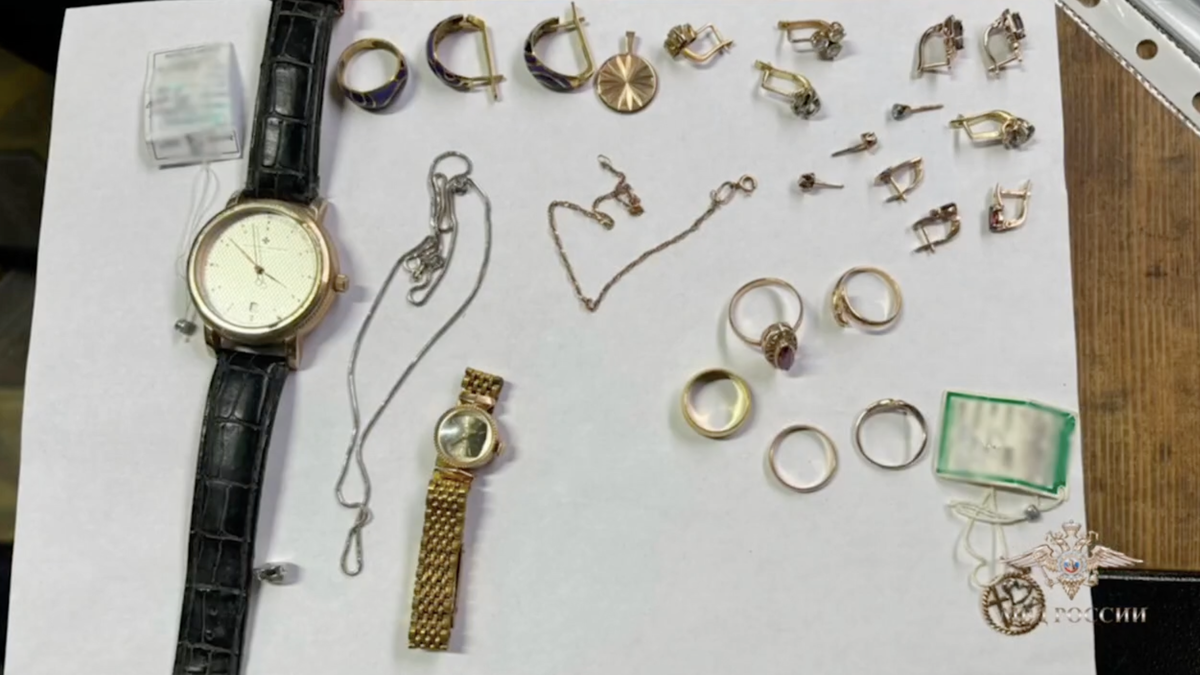 Изъятое при задержании домушников золото-брильянты. Скриншот из видео на канале Ирины Волк