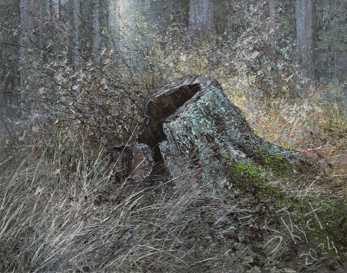 Художник Дмитрий Кустанович. Пень. Из серии «Лес», 55x70 см, холст, масло, 2024