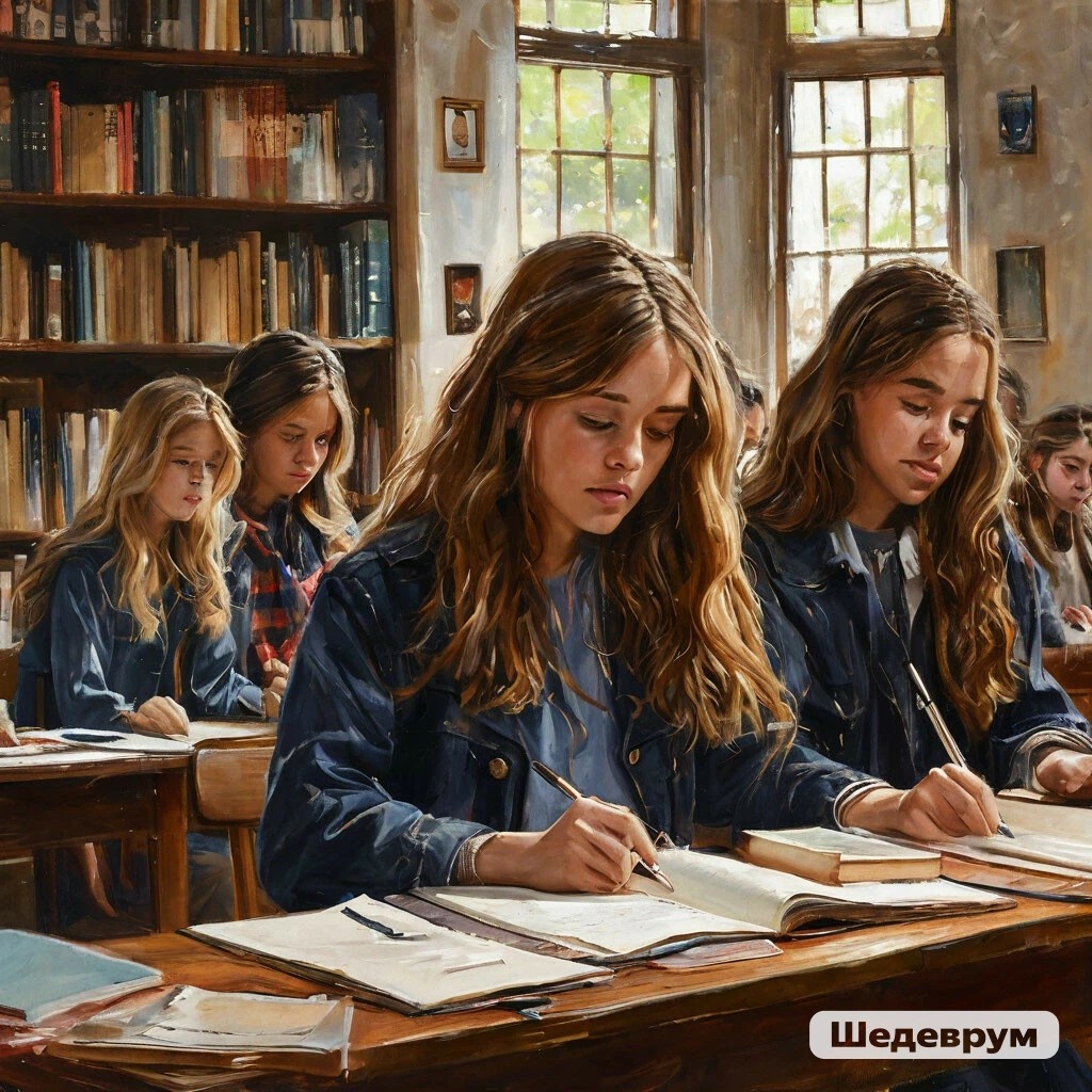 Н/с По версии Шедеврум.  Шкала и старшеклассники. Российские выпускники, как правило в белых рубашках