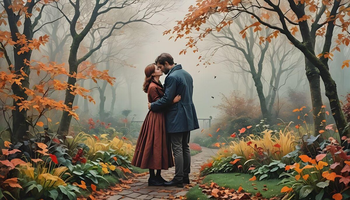 Сад осенний. Иллюстрация создана с помощью нейросети Dreamshaper XL Lightning.