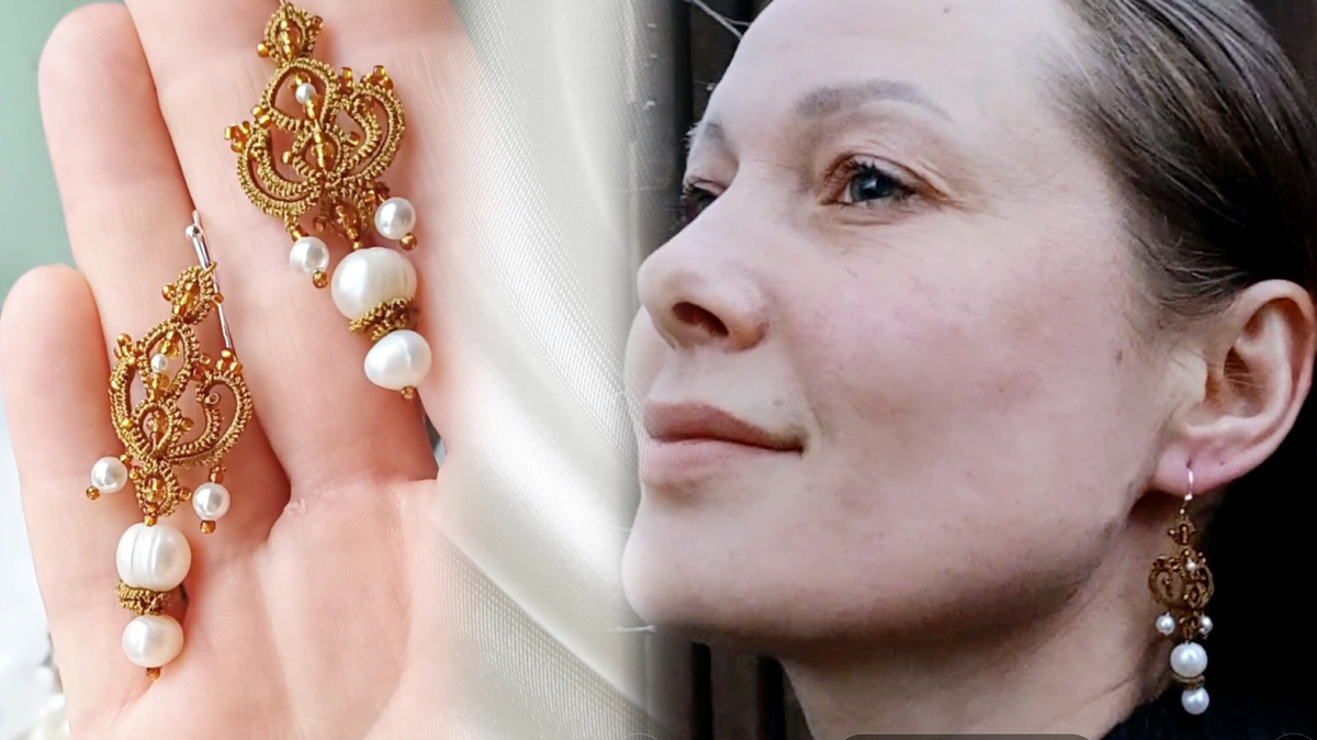 Серьги в технике фриволите