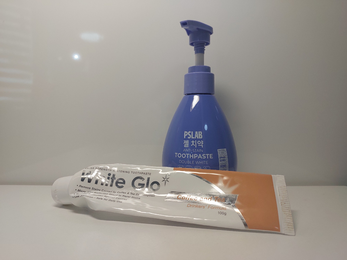Зубная паста PSLAB и зубная паста White Glo Coffee and Tea