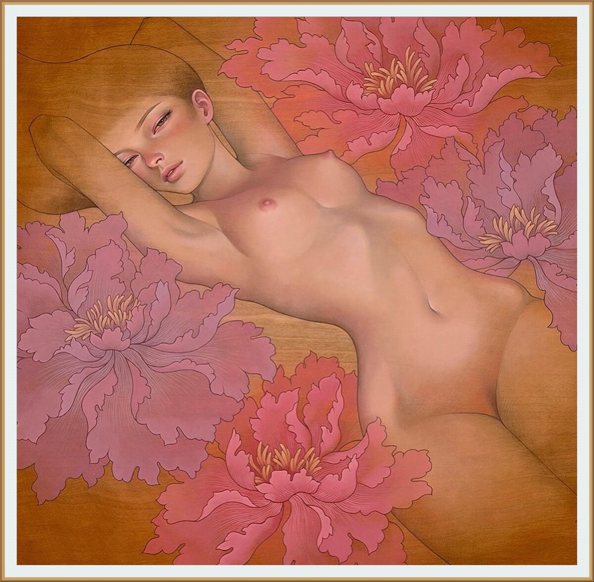 КАРТИНА художницы Одри Кавасаки /  Audrey Kawasaki под названием " Рапсодия " 24 x 24 дюйма, графит, акрил и масло на деревянной панели. 2016 год