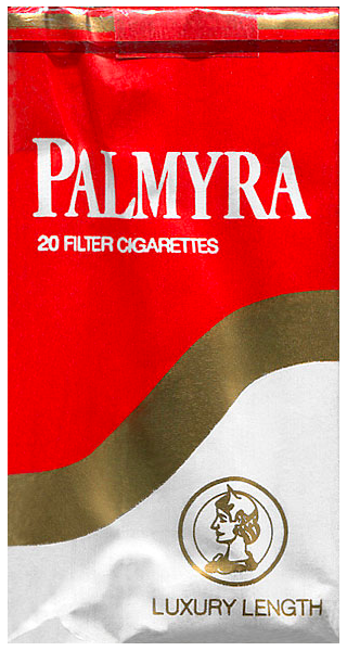 "Palmyra" Luxury Length. Сирия, 1970-е годы, 20 штук с фильтром в мягкой упаковке и в целлофане. Цена (была) 225 сирийских фунтов. Производитель: "General Organization of Tobacco". Владелец торговой марки: "General Organization of Tobacco".