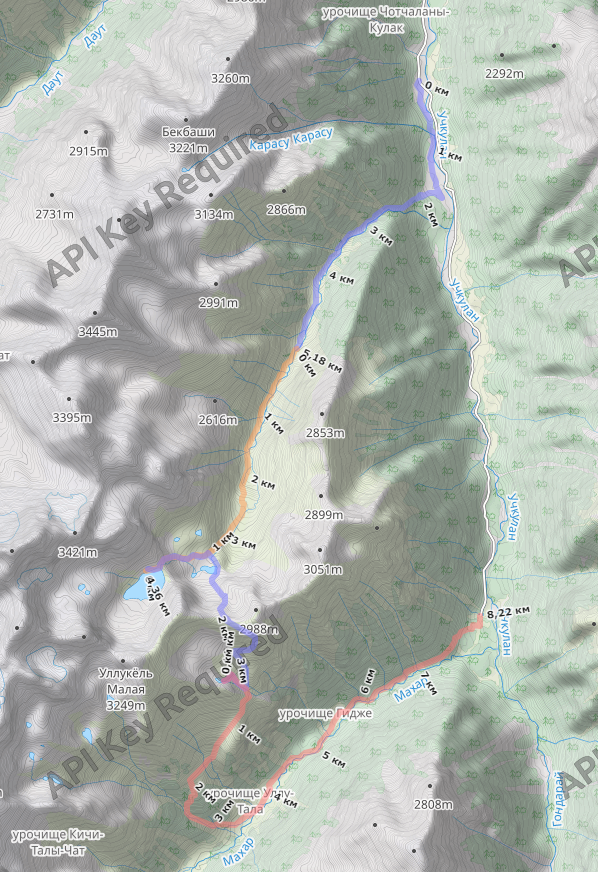 Нитка маршрута с планируемыми переходами, радиалками.