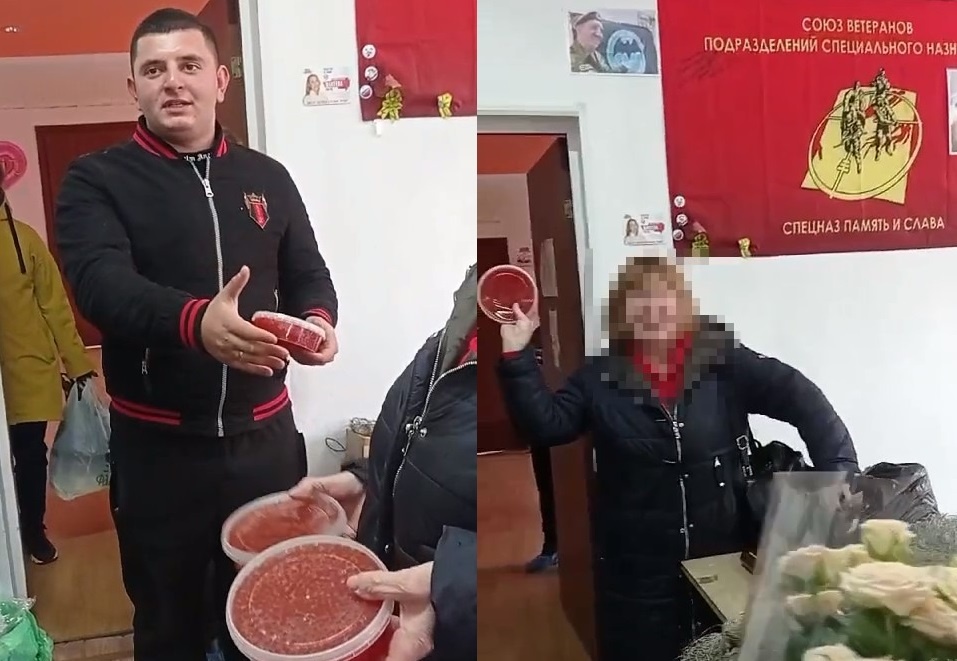 Гастролер из Ставрополья в офисе союза ветеранов спецназа продает коллагеновые шарики.