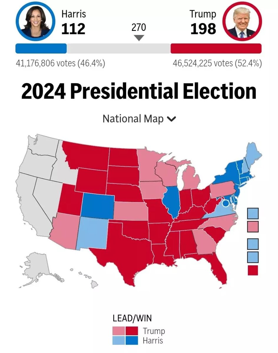 Трамп побеждает Харрис в колеблющихся штатах. Фото: соцсети