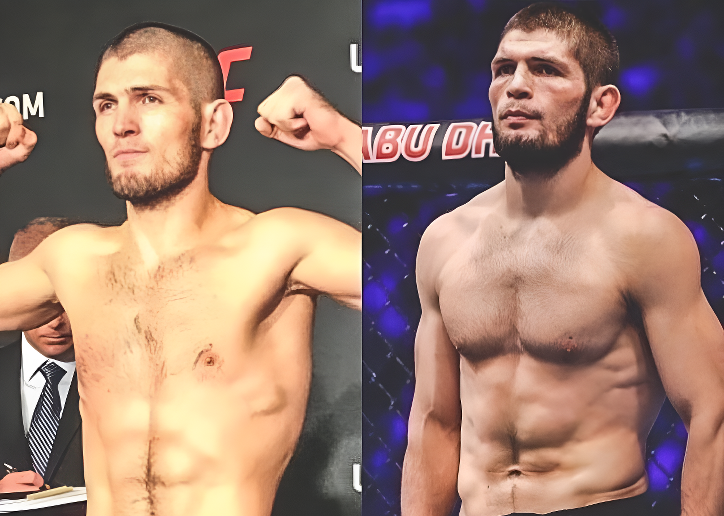 Хабиб Нурмагомедов во время взвешивания и во время боя