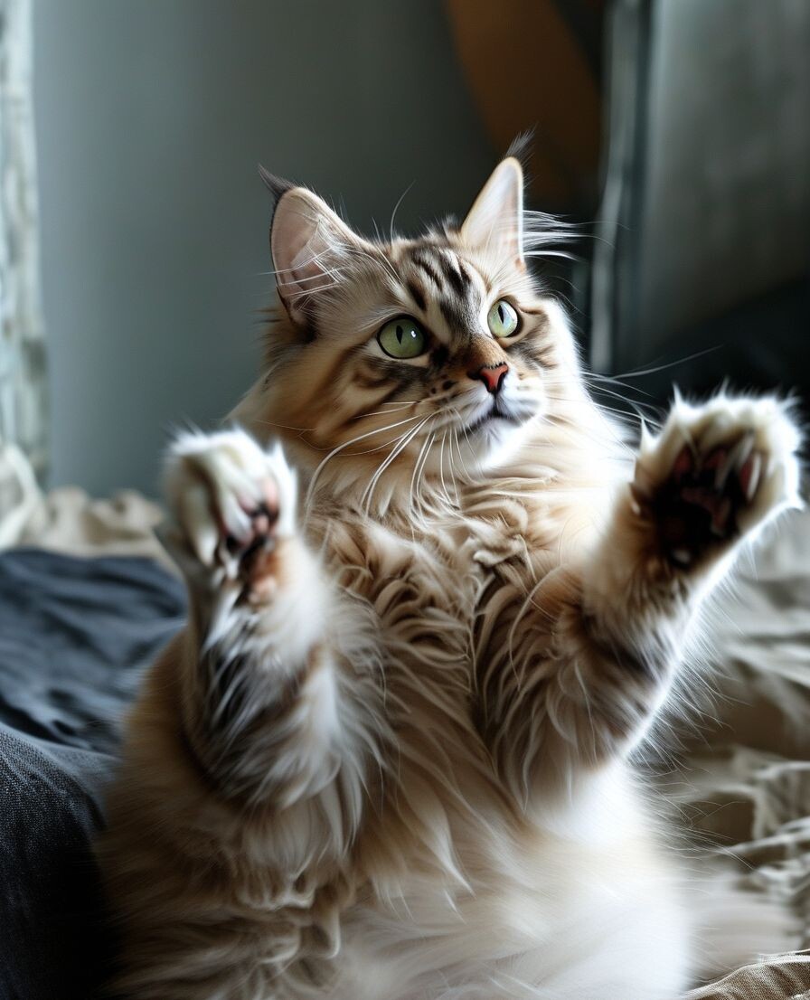 Сибирская кошка играет