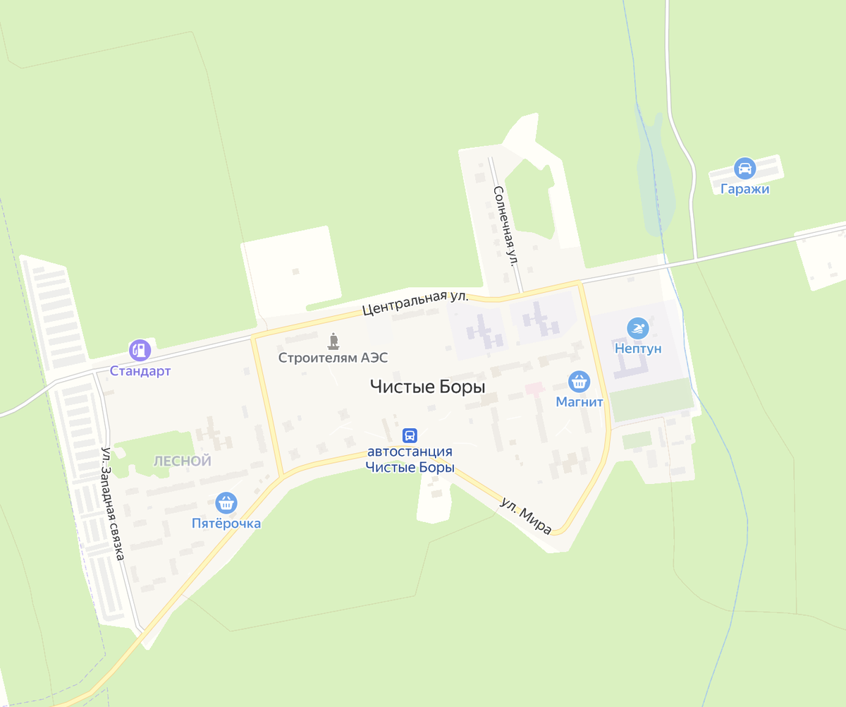 Вот так выглядит пгт Чистые Боры на карте