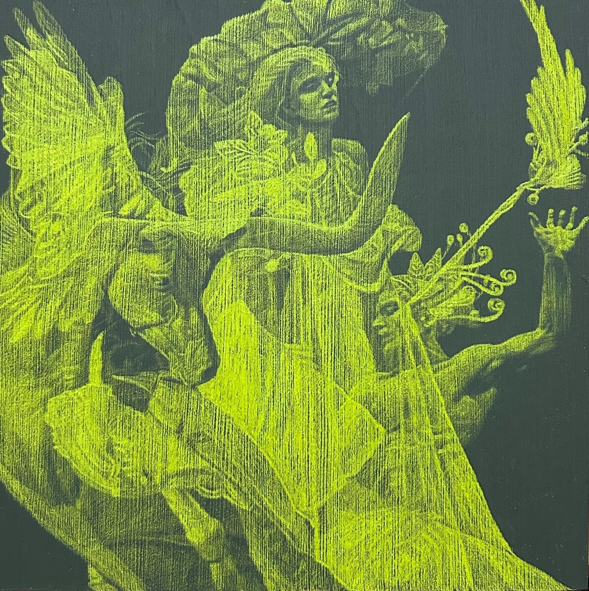 Касандра. Цветной карандаш на деревянной панели. 2024