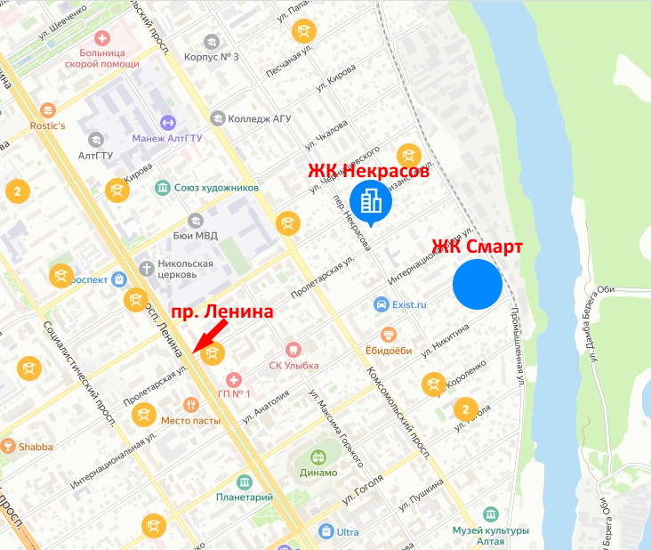 ЖК Некрасов и ЖК Смарт на карте
