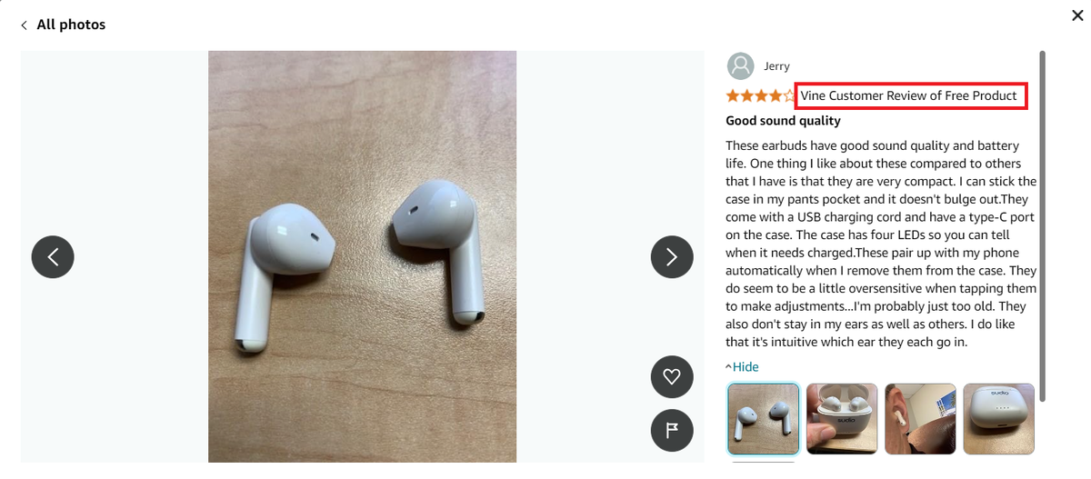Отзывы о Vine Voice публикуются на странице продукта