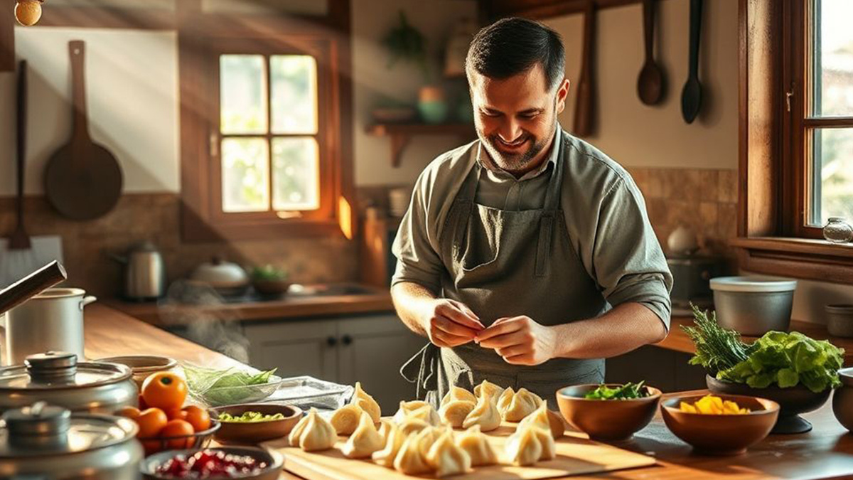 Мужчина готовит ужин