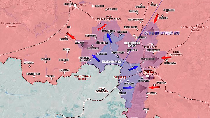    Скриншот карты приблизительной зоны боевых действий в первые дни вторжения//Инфографика: ТГ-канал Олега Царёва