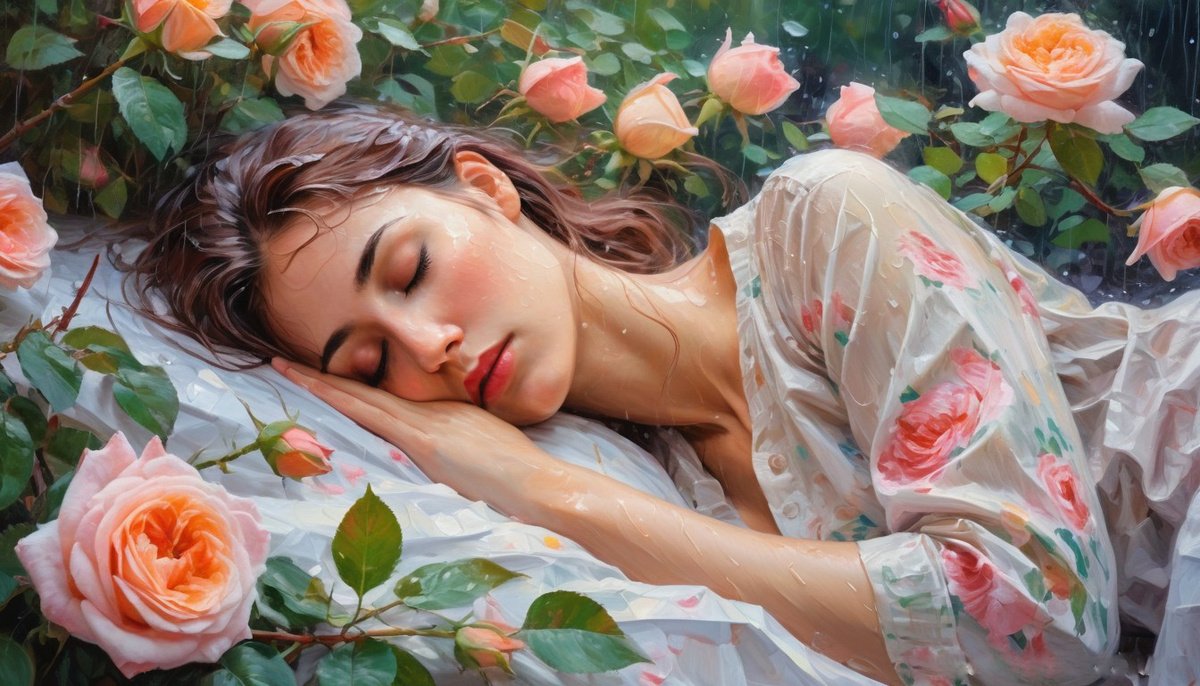 Среди роз. Иллюстрация создана с помощью нейросети StableDiffusion и программы Photoshop.