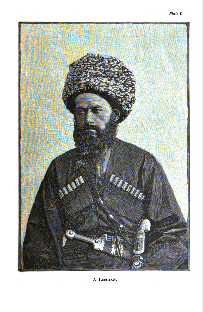 На фото: A Lesgian // John Abercromby. A Trip Through the Eastern Caucasus. With A Chapter On the Languages of the Country. By The Hon. John Abercromby, Corresponding Member of the Finno-Ugrian Society. With Maps and Illustrations. London: Edward Stanford, 26 & 27 Cockspur Street, Charing Cross, S.W. 1889. P. 52–53. [Электронный ресурс] Режим доступа: https://clck.ru/35cjZD, свободный. — Загл. с экрана (дата обращения: 06.11.2024). — Яз. анг.