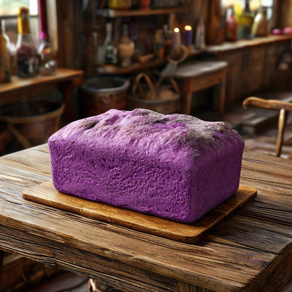 Фото не имеет никакого отношения к реальности. Так видит фиолетовый хлеб "Шедеврум". Красиво?