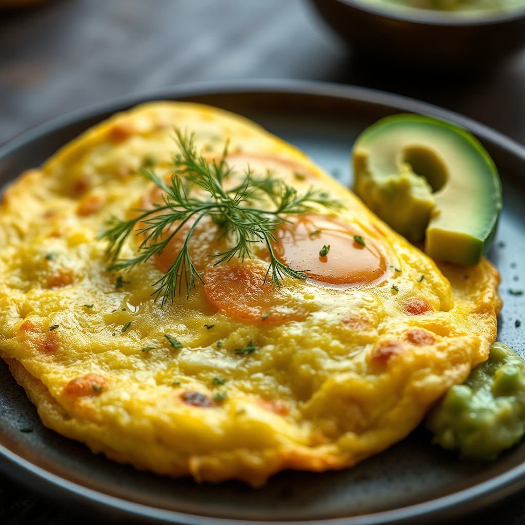 Омлет на кокосовом молоке с зеленью и гуакамоле