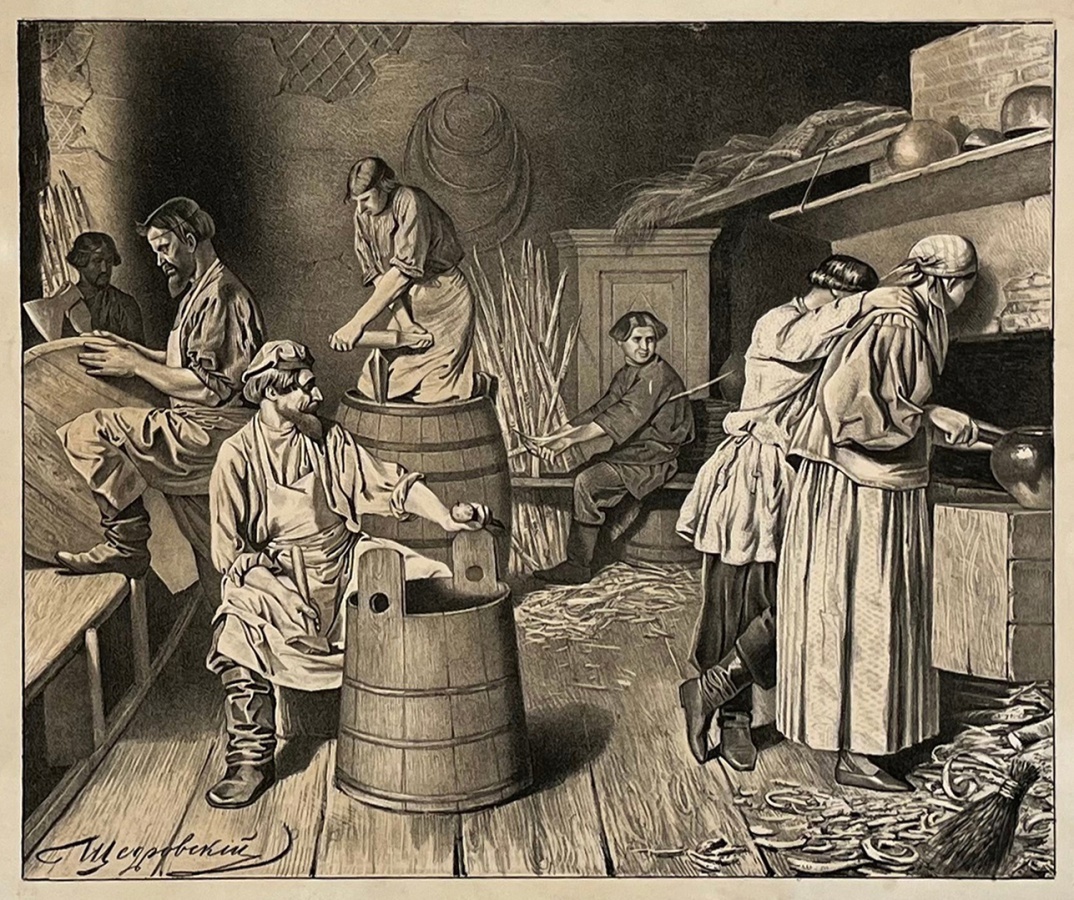 И. Щедровский. В мастерской бондарей. 1852 г.