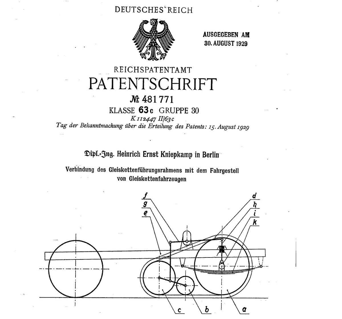 Патент Генриха Книпкампа, который лег в основу гусеничной части Maffei ZM 10.