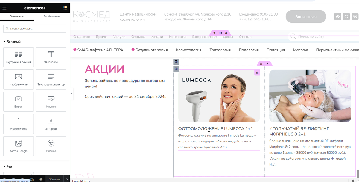 Так выглядит создание сайта на Wordpress Elementor