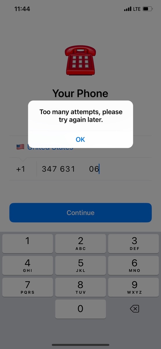 Too many attempts, please try again later - вот такое сообщение в Телеграме !