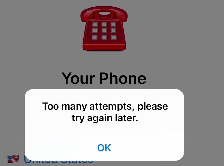 Too many attempts, please try again later - вот такое сообщение в Телеграме !