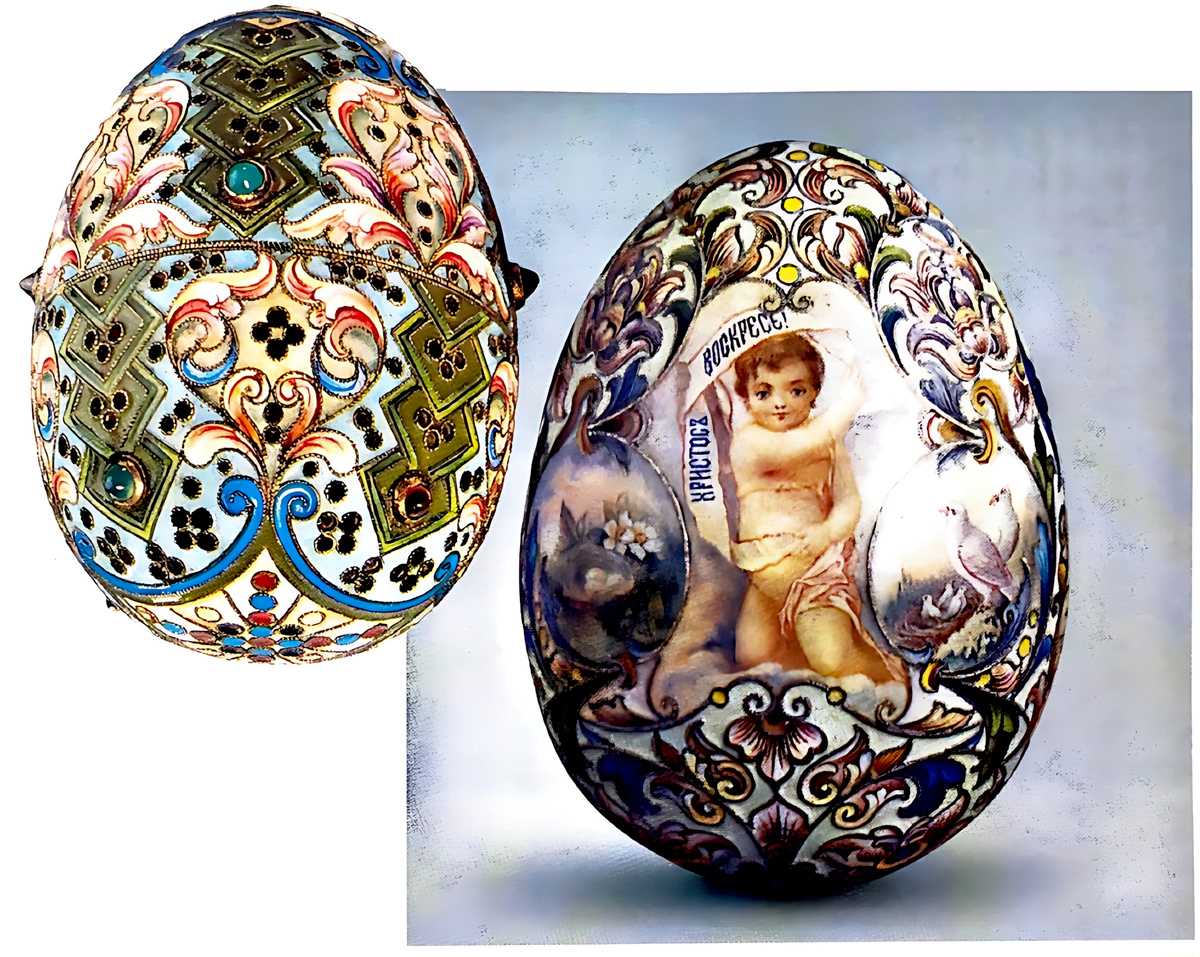Пасхальное яйцо мастер Рюкерт, живописная эмаль "Христос Воскресе"