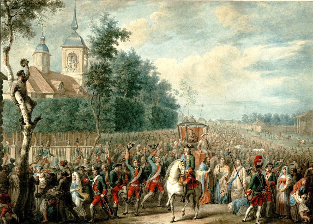 Шествие Екатерины II по Петергофской дороге в день дворцового переворота