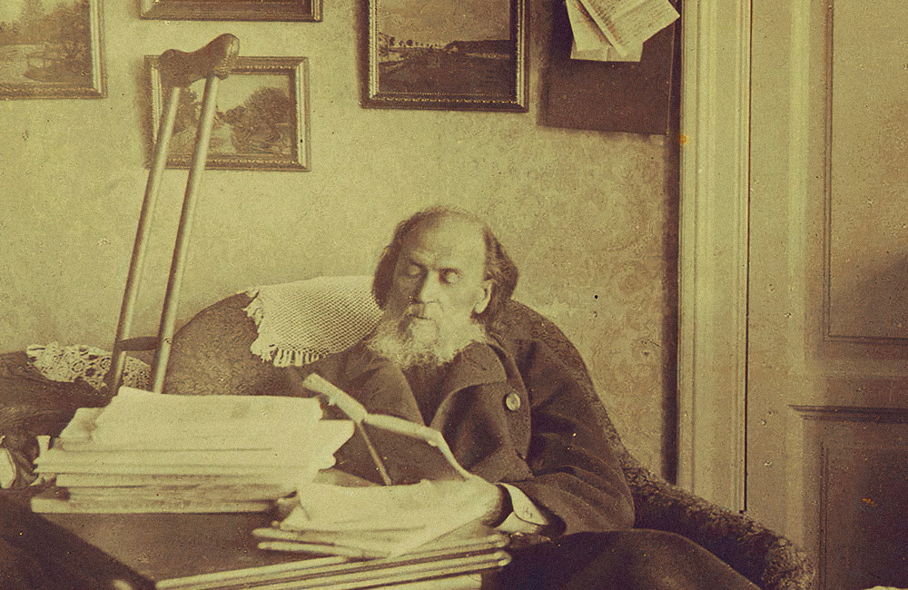 Яков Петрович Полонский в своем кабинете, в квартире на углу Бассейной и Знаменской улиц в Петербурге