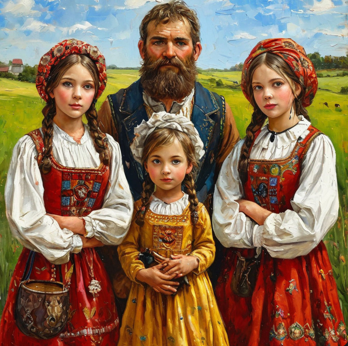 Идиллическая картинка счастливого многоженца, нарисованная ИИ, в реальности все обстояло немного иначе