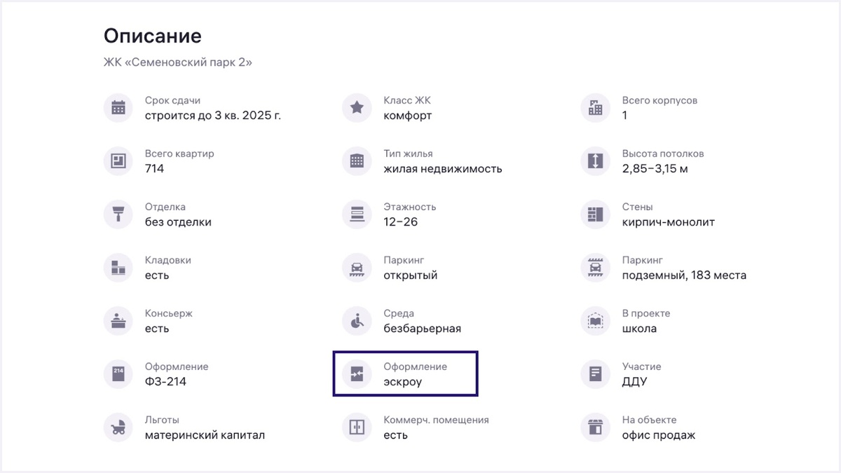 В описании ЖК на сайте М2 указано, как будут оформляться расчёты. Чаще всего это эскроу-счета