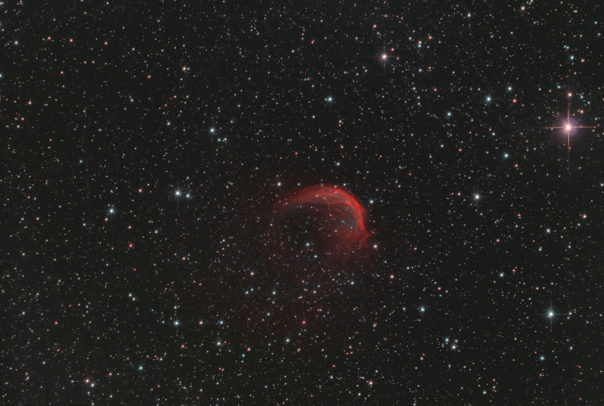 Туманность Креветка (Sh2-188). Снято в г. Воскресенск (д.Городище) 08.09.2024, через телескоп Sky-Watcher BK P2001 HEQ5 Pro, на камеру ZWO ASI294MC Pro + фильтр Optolong L-Extreme. Сложено 39 кадров по 300 секунд. Gain 120