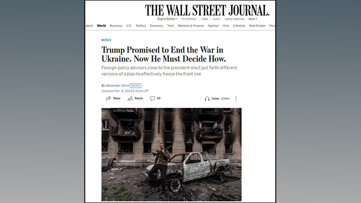    The Wall Street Journal. "Трамп пообещал положить конец войне на Украине. Теперь он должен решить как".