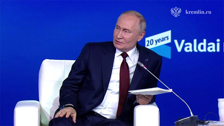    Речь Владимира Путина на заседании Валдайского клуба не была спонтанной, она уже подтверждена практическими делами. Скриншот: ТГ-канал "Кремль. Новости".