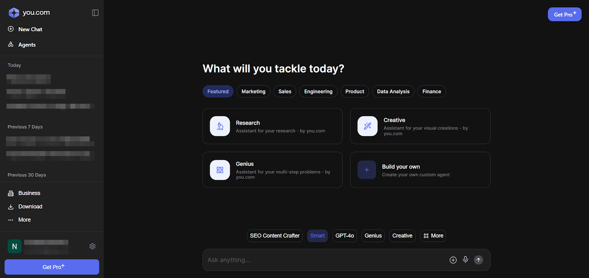 Главная страницы you.com