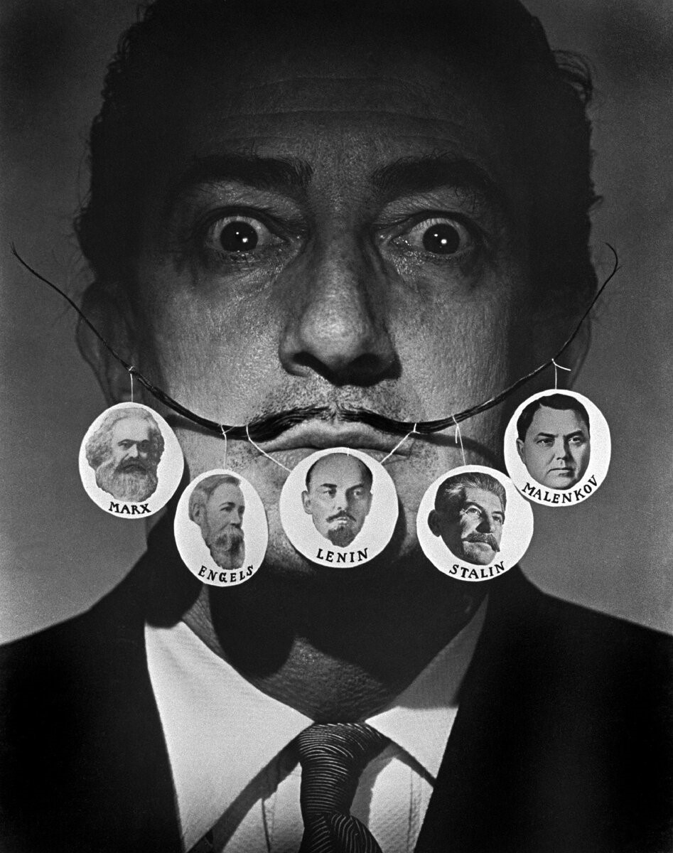 Salvador Dali and Marx, Engels, Lenin, Stalin and Malenkov  1954. photo by Philippe Halsman