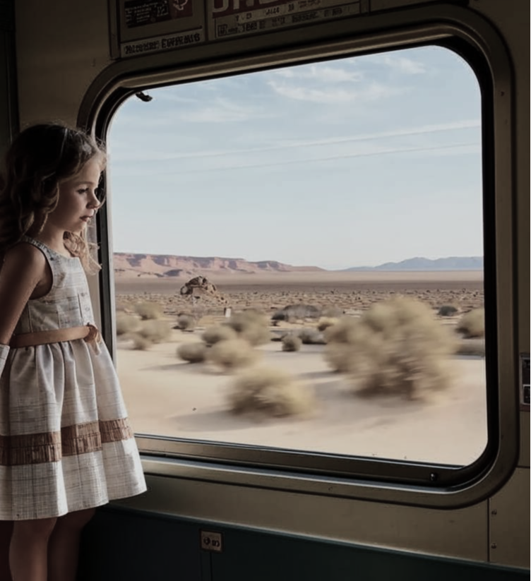 Обратно мы ехали на поезде до Москвы и что-то очень долго. Поезд тянулся по пустыне еле-еле. 