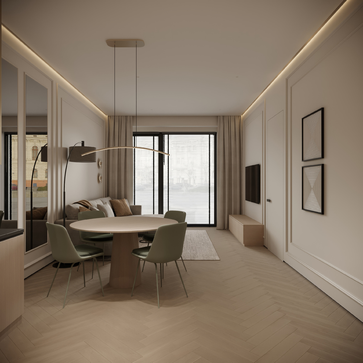 Кадр из моего проекта ЖК HIDE. Кухня-гостиная.